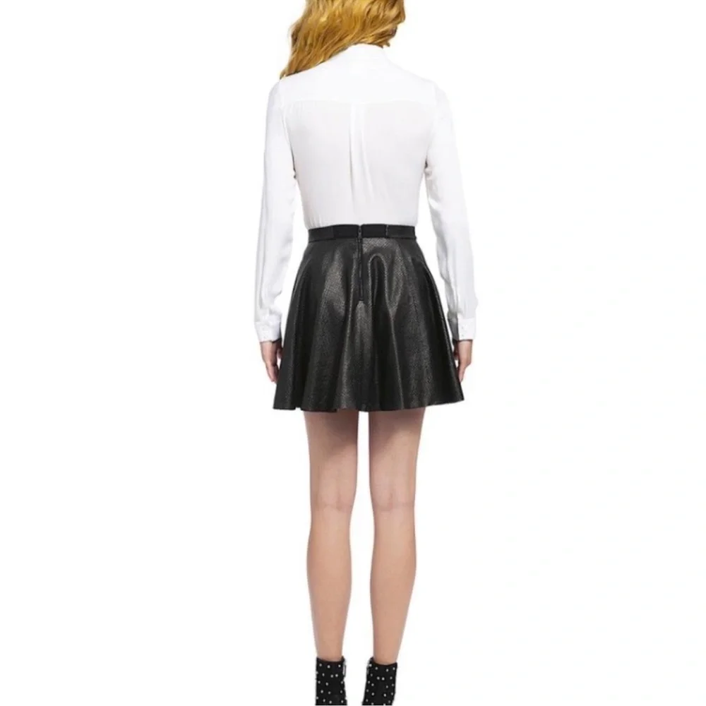 NWT Alice + Olivia Black Blaise Perforated Leather Lambskin Skirt 12